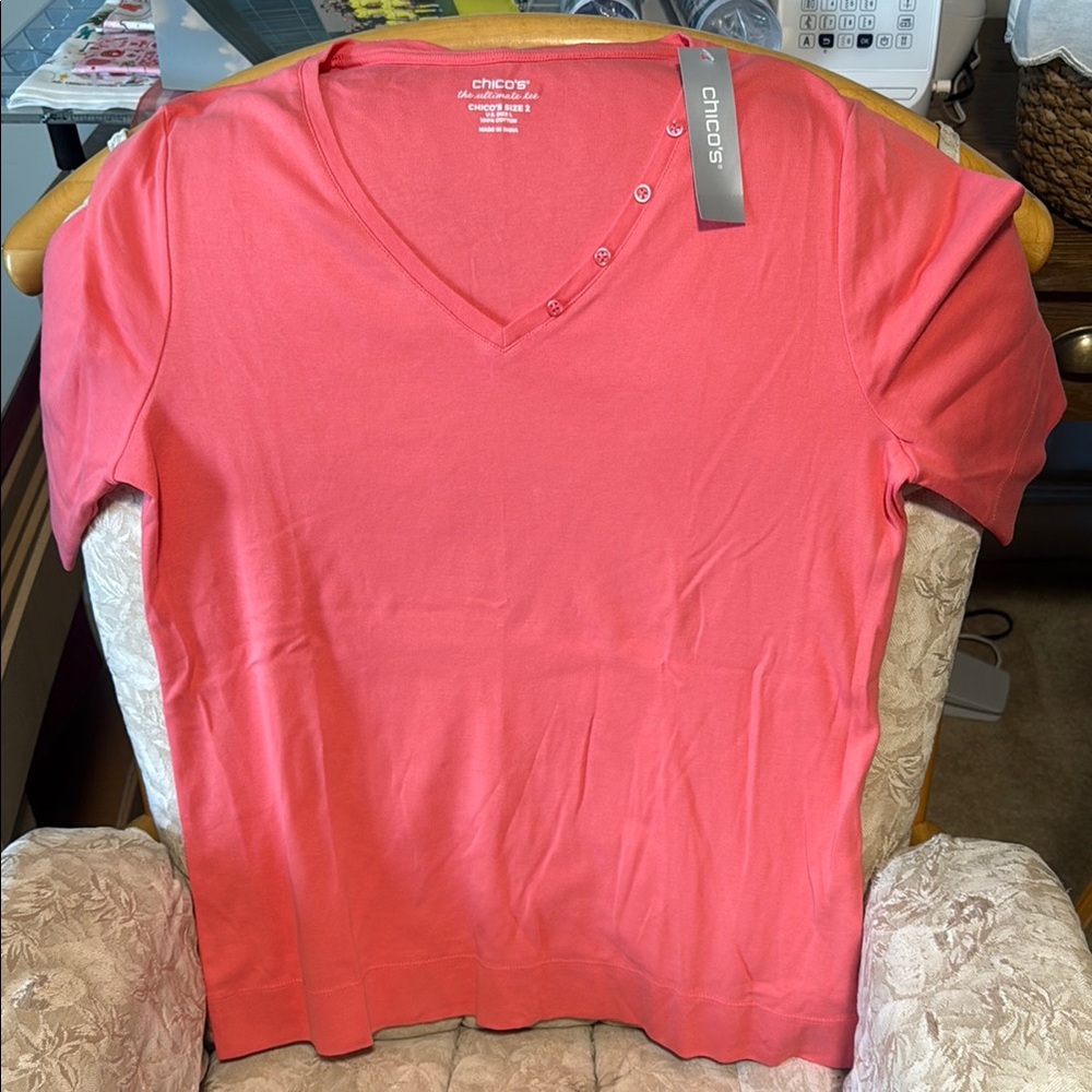Chico's Pink Fitted Short Sleeve T-Shirt